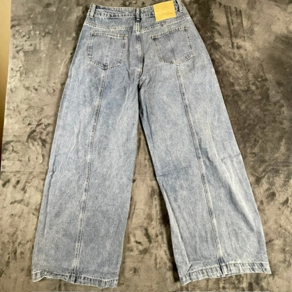 Micas Blue Light Wash Wide Leg Embellished Celestial Denim Jeans Size L NEW - Picture 2 of 7